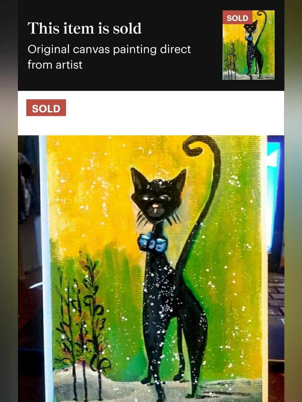 Black Cat Moon and Pumpkin Canvas Wall Art by Me - Picture 6 of 12